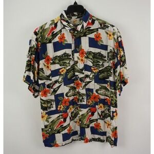 Kahala Suns Men's XL Short Sleeve WW2 Era Fighter Jet Plane Print Hawaiian Shirt